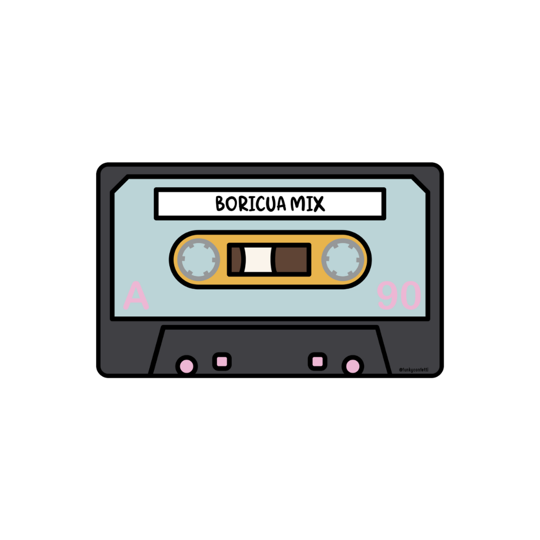 Boricua Mix retro cassette waterproof vinyl sticker from Funky Confetti