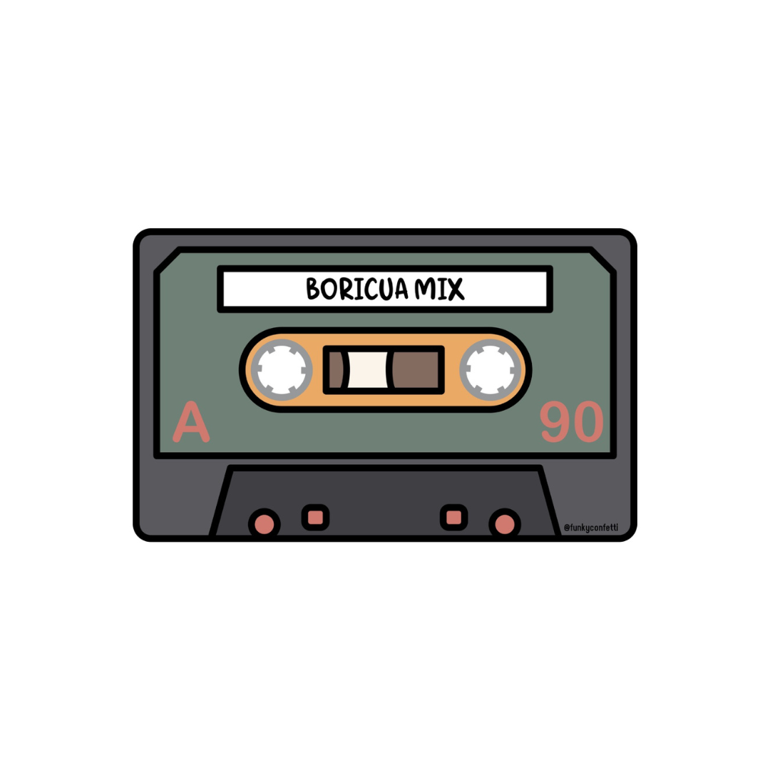 Boricua Mix retro cassette waterproof vinyl sticker from Funky Confetti
