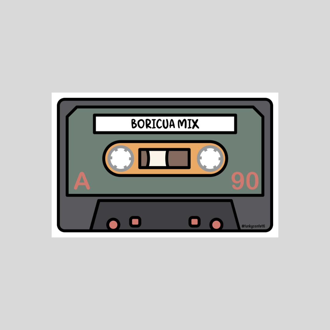 Boricua Mix retro cassette waterproof vinyl sticker from Funky Confetti