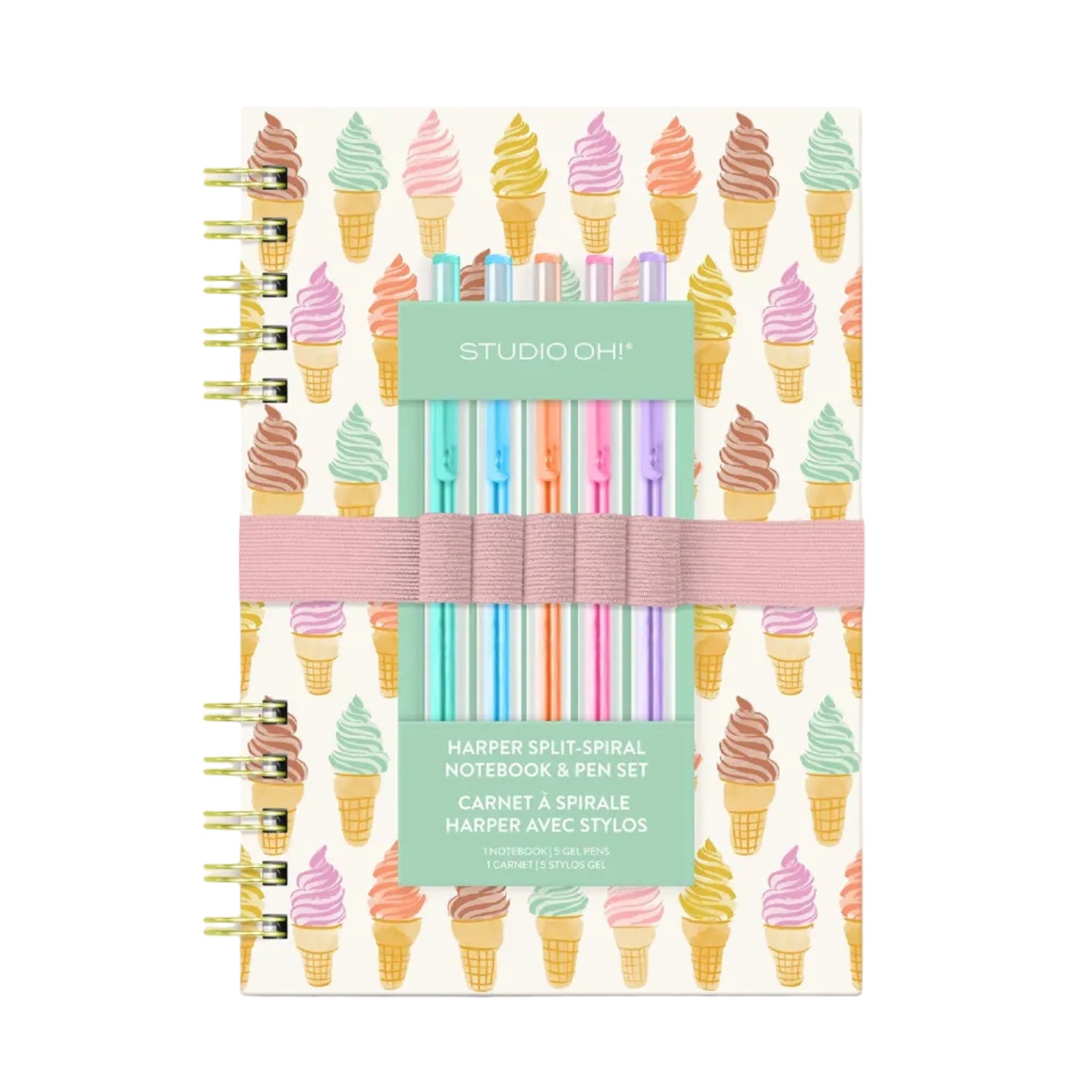 Cool & Creamy ice cream spiral notebook with five colorful gel pens from Funky Confetti