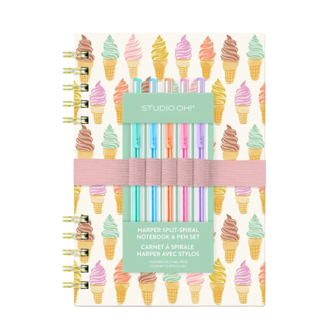Cool & Creamy ice cream spiral notebook with five colorful gel pens from Funky Confetti