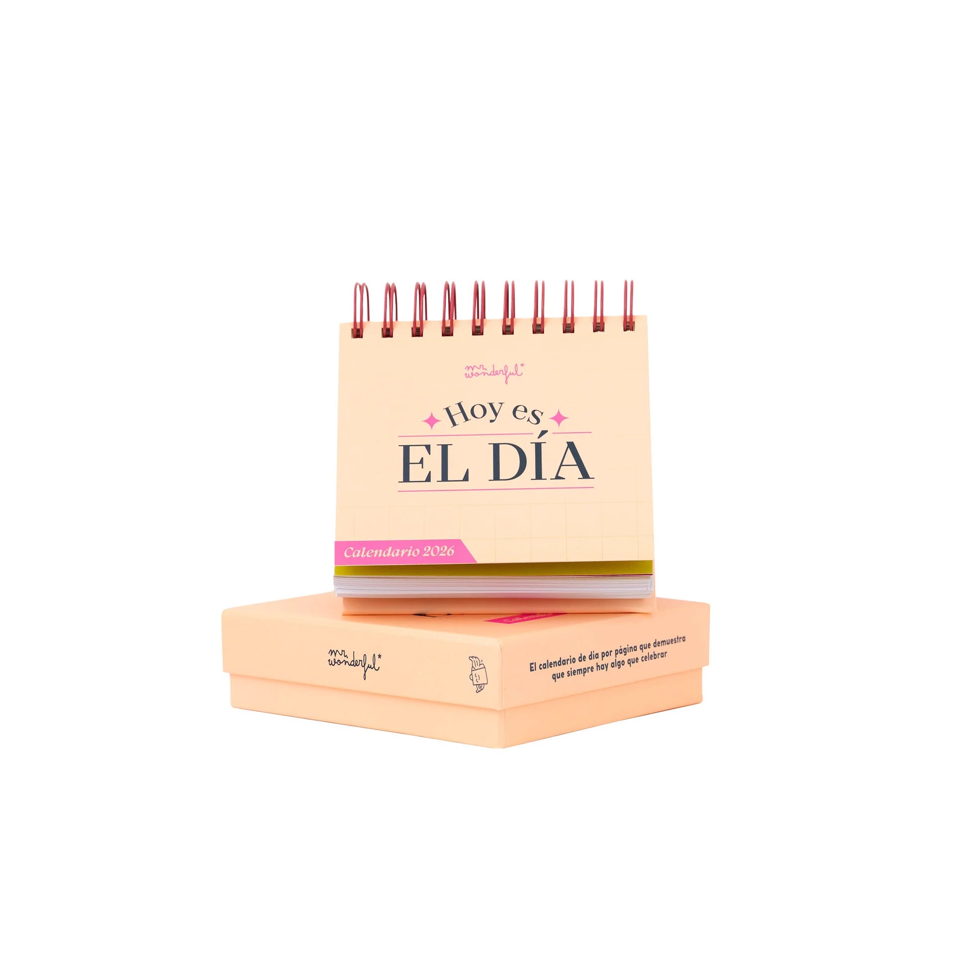 Daily 2026 desk calendar with peach cover, flip design, and gift box from Funky Confetti