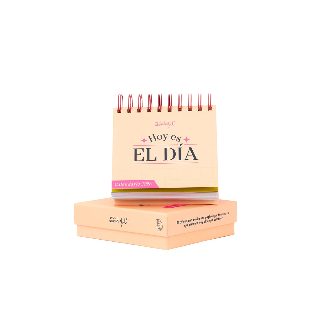Daily 2026 desk calendar with peach cover, flip design, and gift box from Funky Confetti