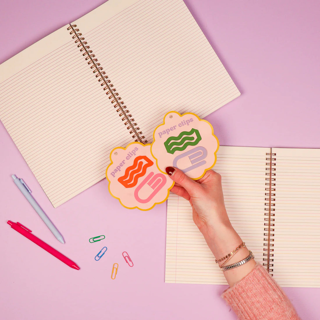 Decorative oversized paper clips for planners, journals, notebooks, and office organization by Funky Confetti.