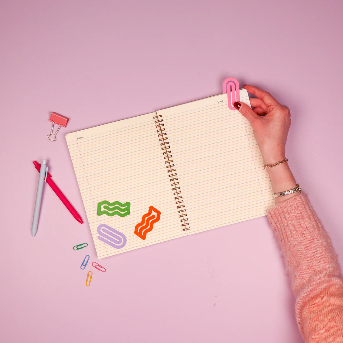 Decorative oversized paper clips for planners, journals, notebooks, and office organization by Funky Confetti.