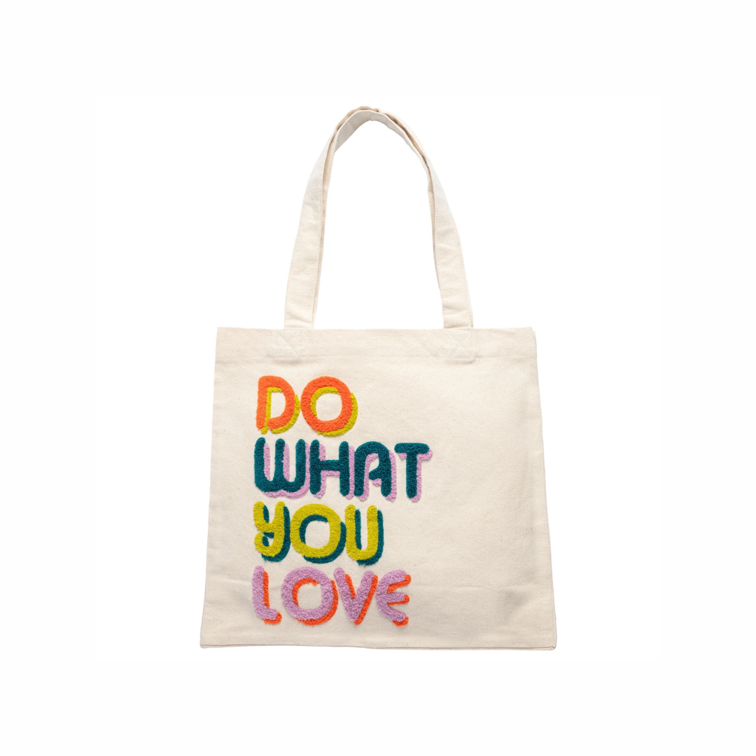 Do What You Love colorful embroidered canvas tote bag from Funky Confetti