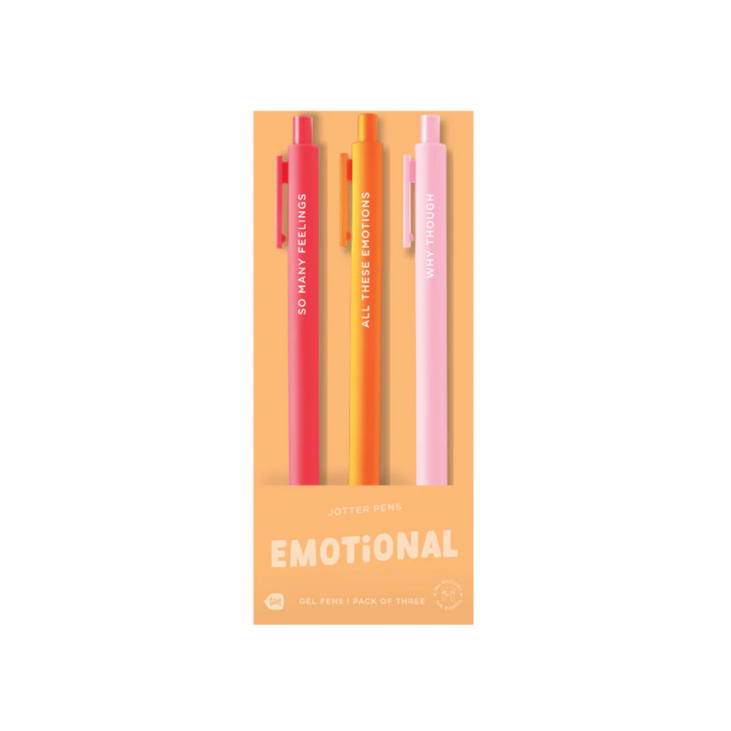 Emotional Pen Set of 3 colorful gel pens with fun phrases from Funky Confetti