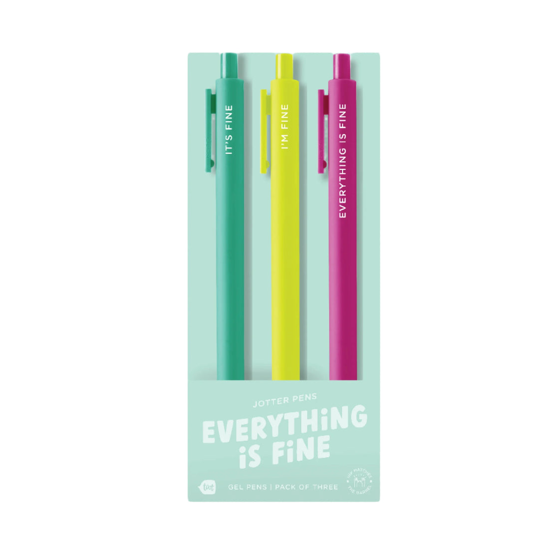 Everything Is Fine gel pen set with colorful motivational phrases