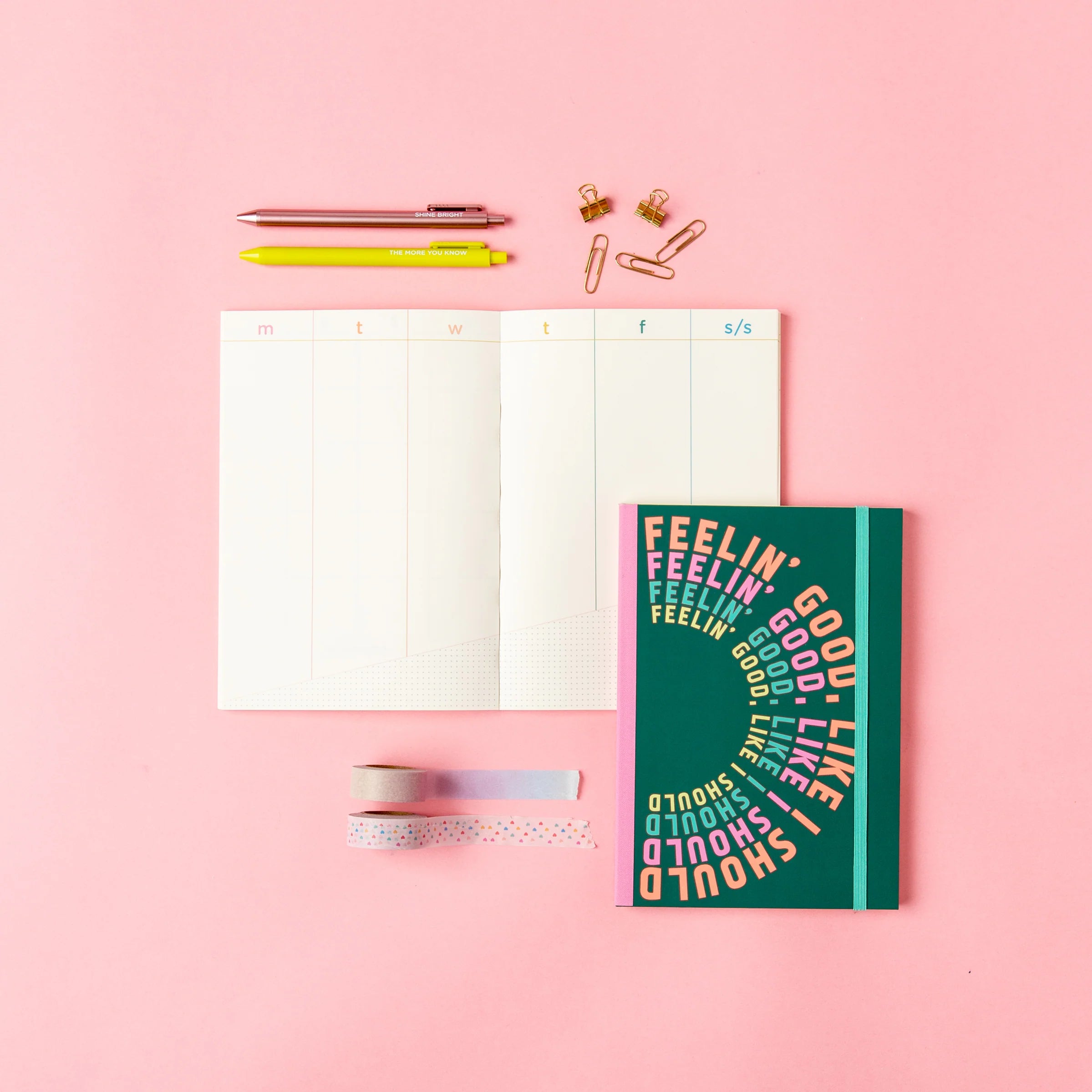 Feelin’ Good Perpetual Planner with colorful cover design and undated layouts from Funky Confetti