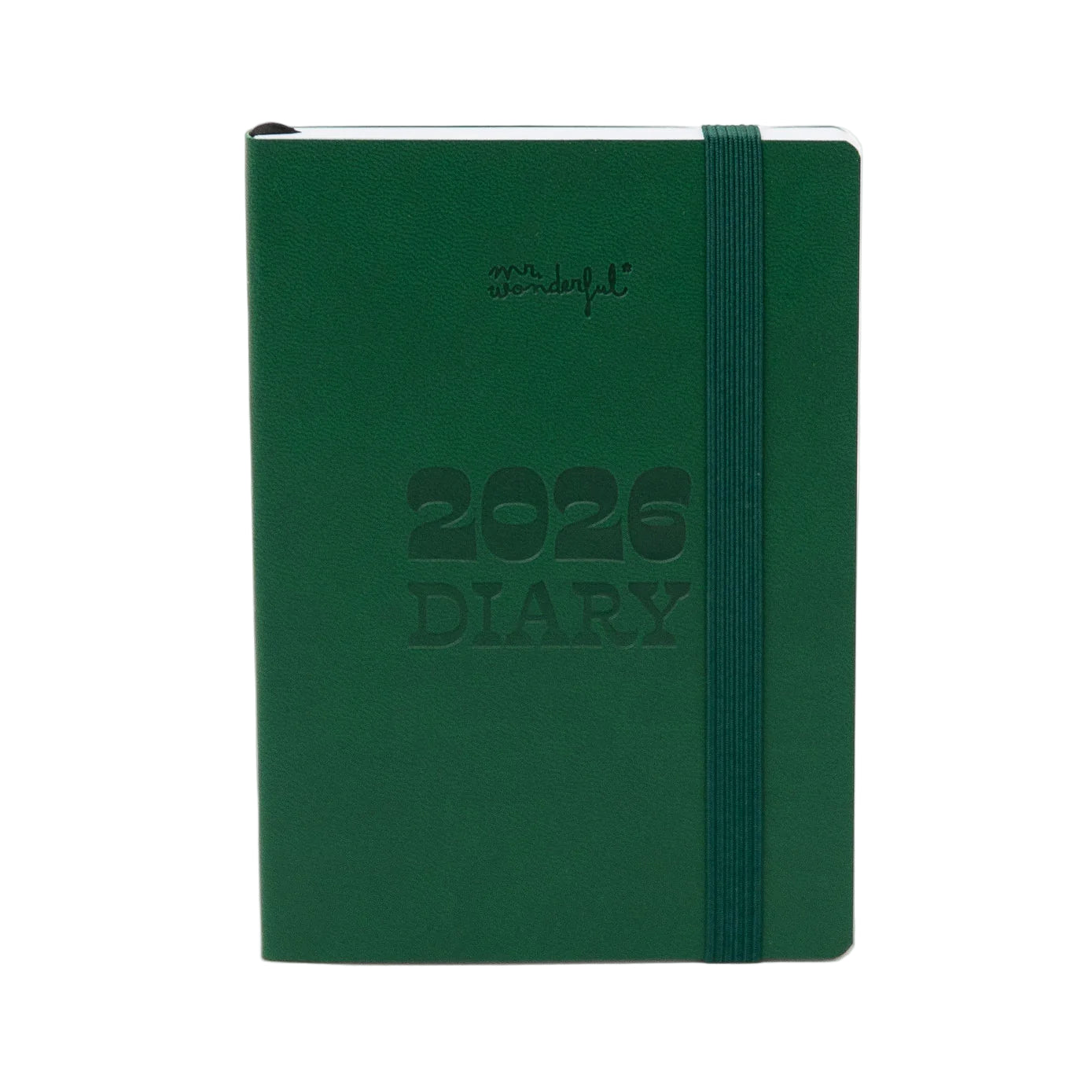 Green A6 2026 weekly pocket diary with PU cover and elastic band from Funky Confetti