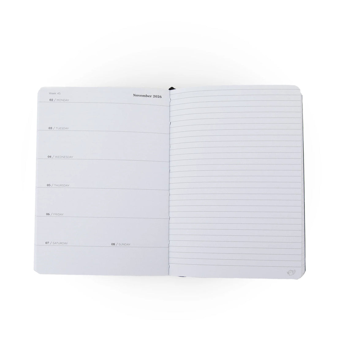 Green A6 2026 weekly pocket diary with PU cover and elastic band from Funky Confetti