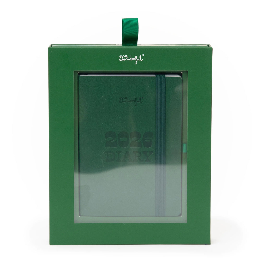 Green A6 2026 weekly pocket diary with PU cover and elastic band from Funky Confetti