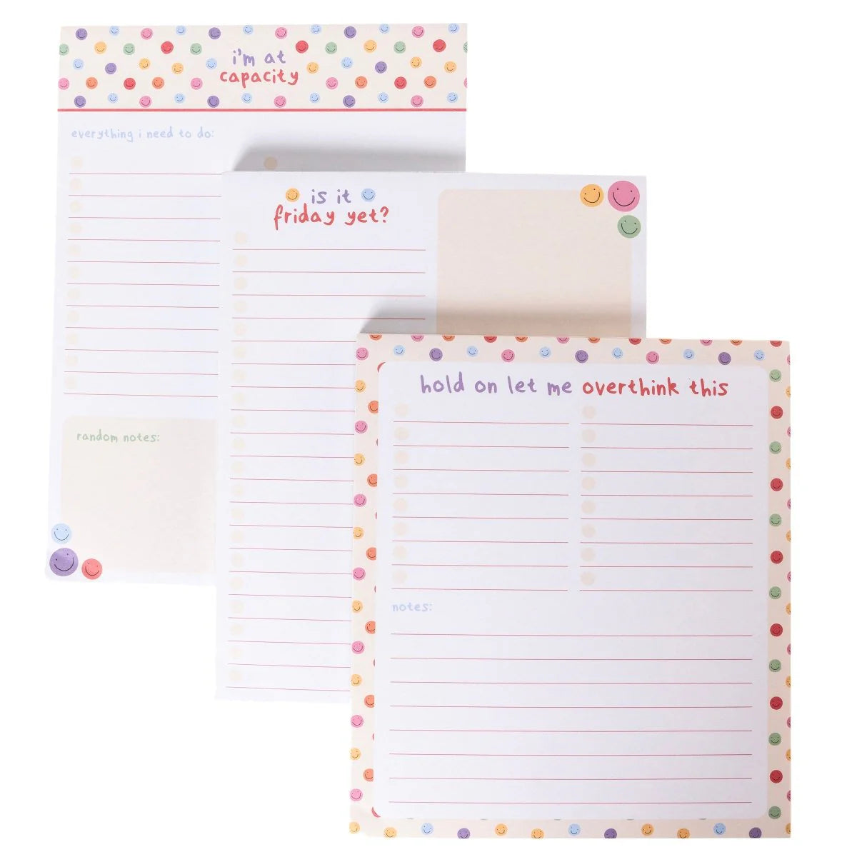 I'm at Capacity set of three colorful notepads for planning, to-do lists, and notes by Funky Confetti
