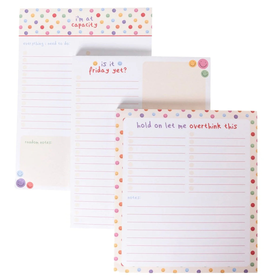 I'm at Capacity set of three colorful notepads for planning, to-do lists, and notes by Funky Confetti