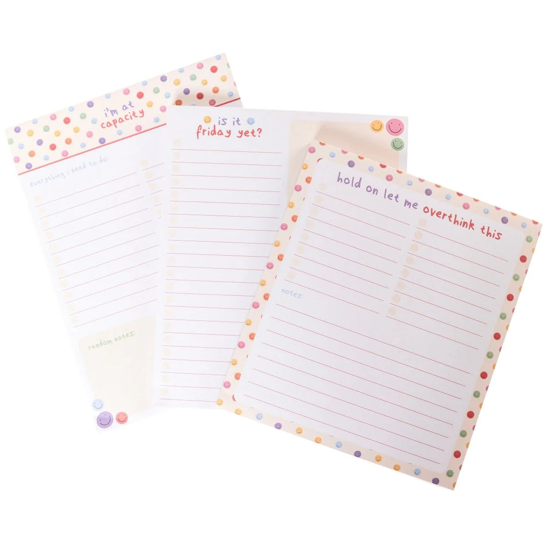 I'm at Capacity set of three colorful notepads for planning, to-do lists, and notes by Funky Confetti