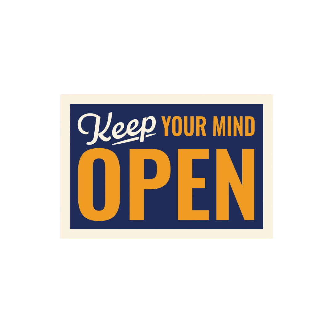 Keep Your Mind Open motivational navy and yellow vinyl sticker