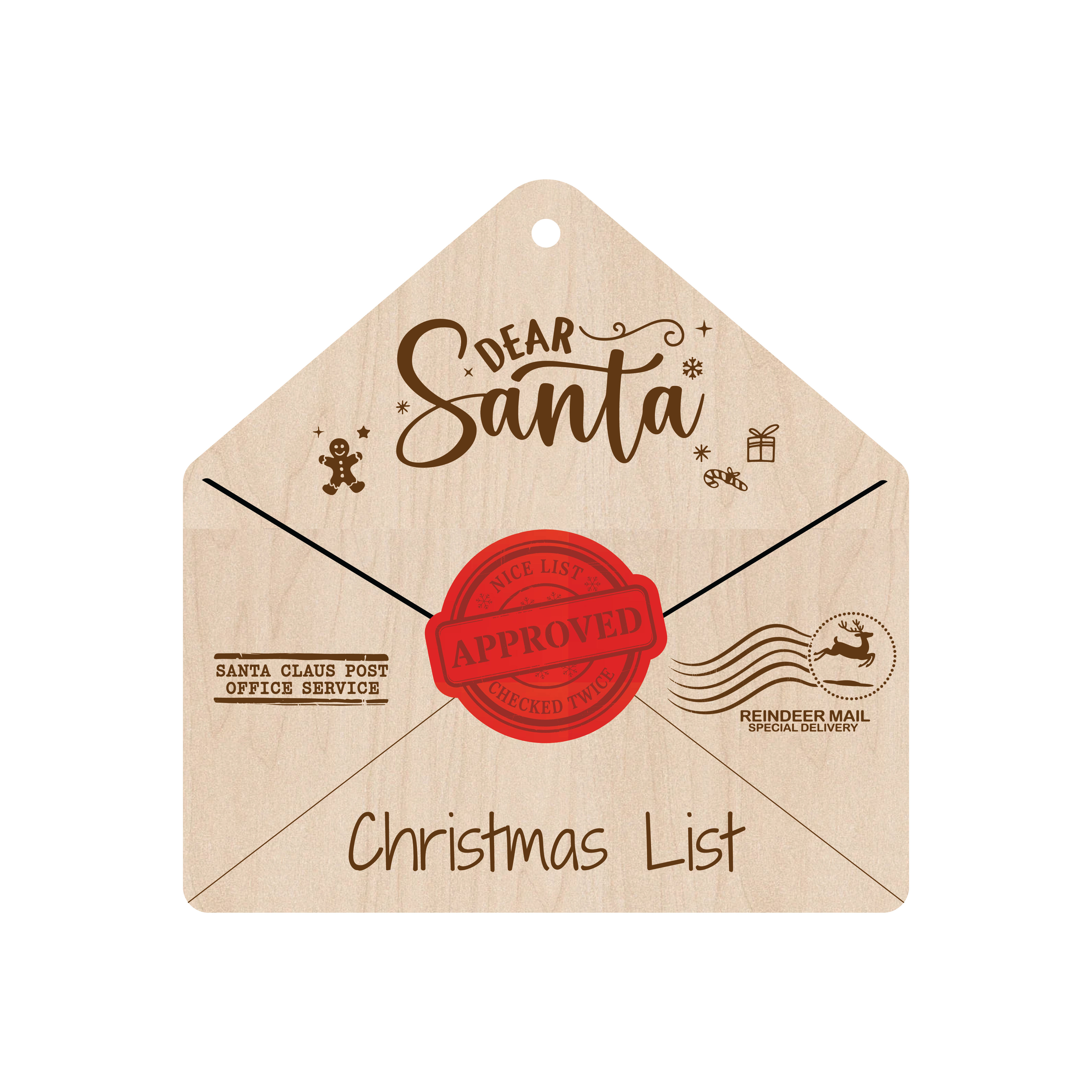 Wooden Letter to Santa envelope with engraved holiday artwork and optional personalization – Funky Confetti