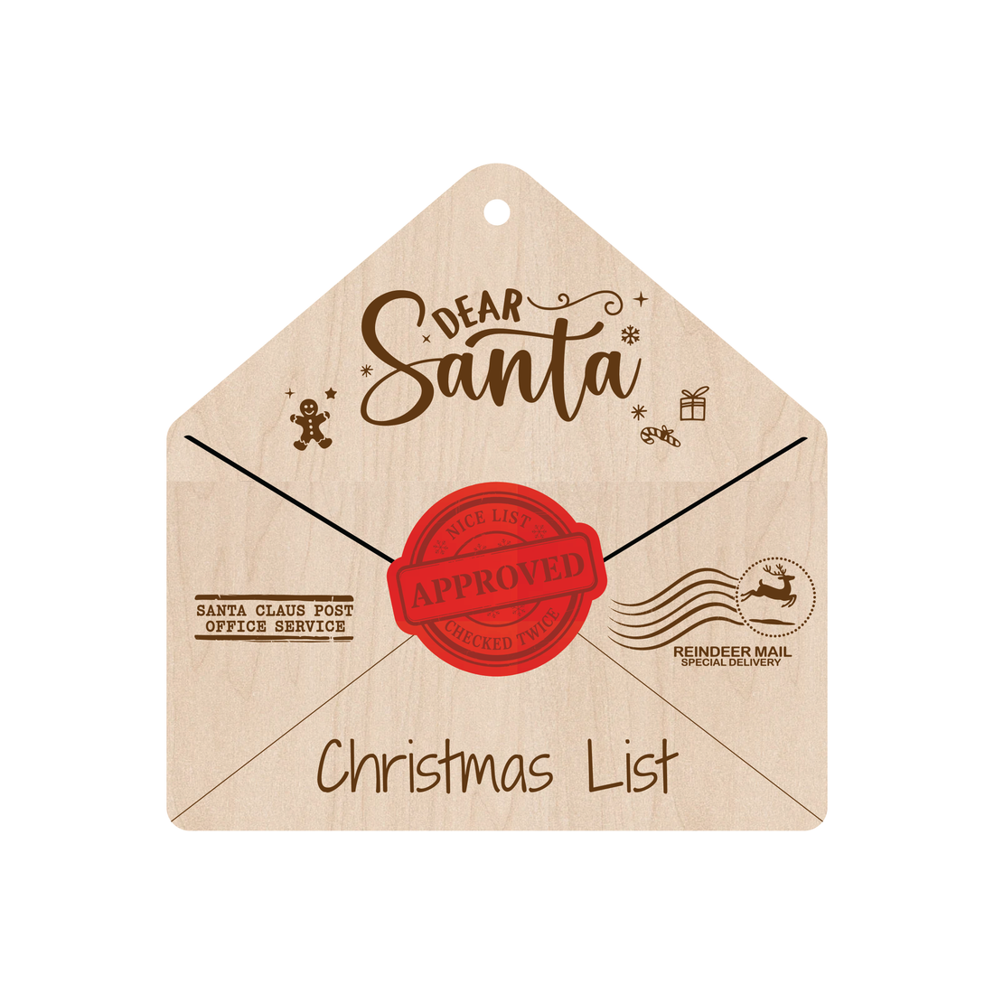 Wooden Letter to Santa envelope with engraved holiday artwork and optional personalization – Funky Confetti