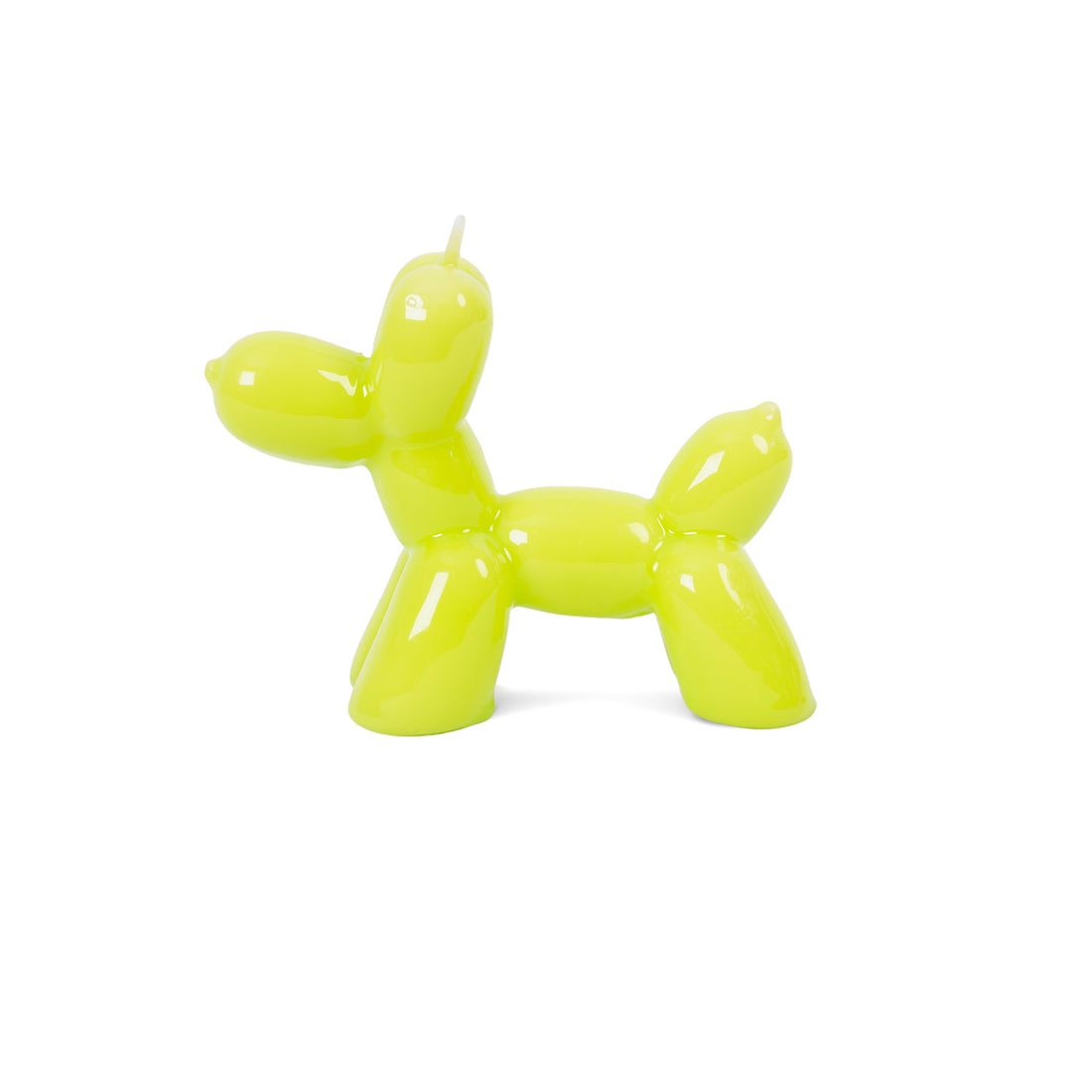 Glossy lime green balloon dog decorative candle for modern home décor and playful shelf styling by Funky Confetti.