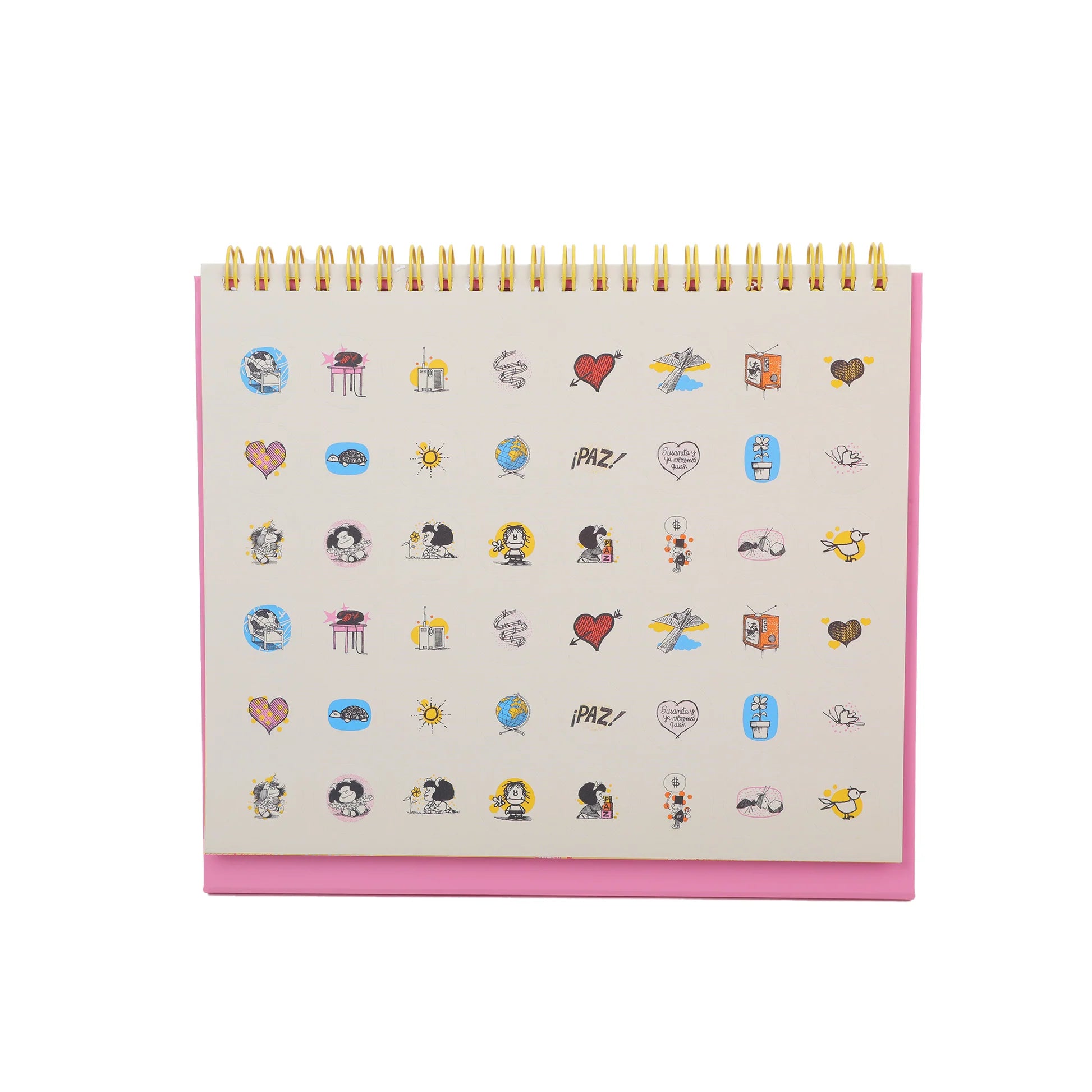 Mafalda 2026 desk calendar with stand and illustrated monthly pages from Funky Confetti