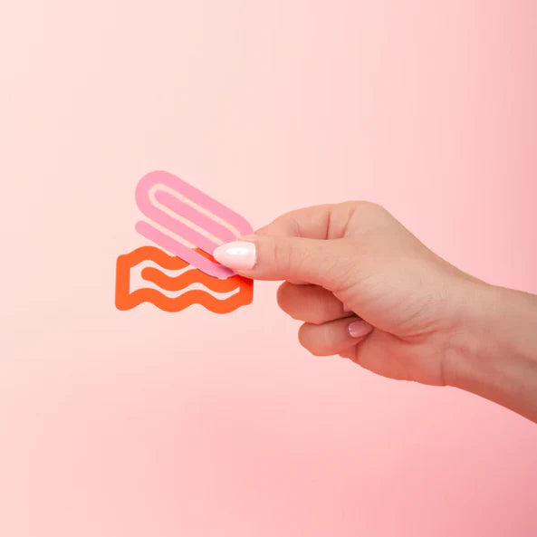 Orange and pink decorative oversized paper clips for planners, journals, notebooks, and office organization by Funky Confetti.