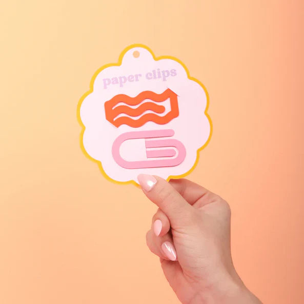 Orange and pink decorative oversized paper clips for planners, journals, notebooks, and office organization by Funky Confetti.