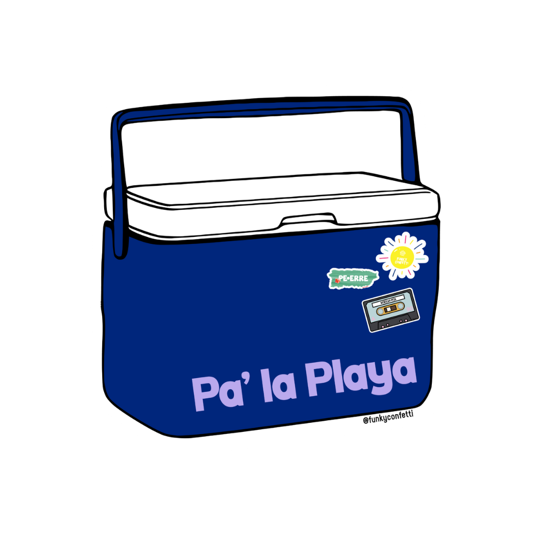 Pa’ la Playa waterproof vinyl sticker with blue beach cooler design