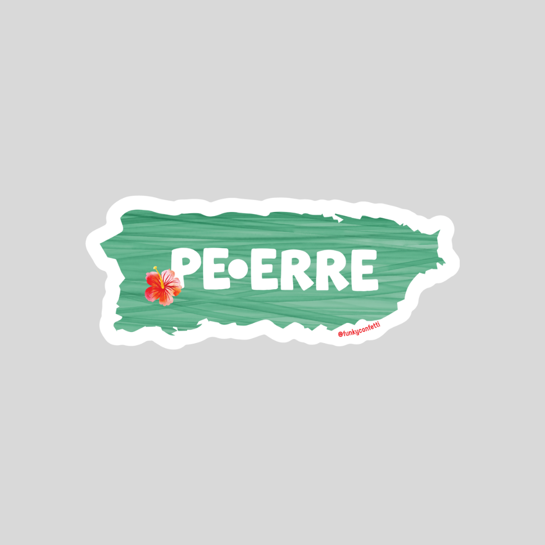 Pe Erre Puerto Rico silhouette waterproof vinyl sticker with hibiscus flower