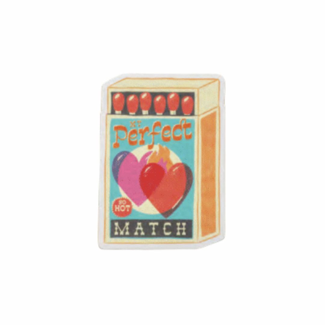 Perfect Match retro matchbox waterproof vinyl sticker from Funky Confetti