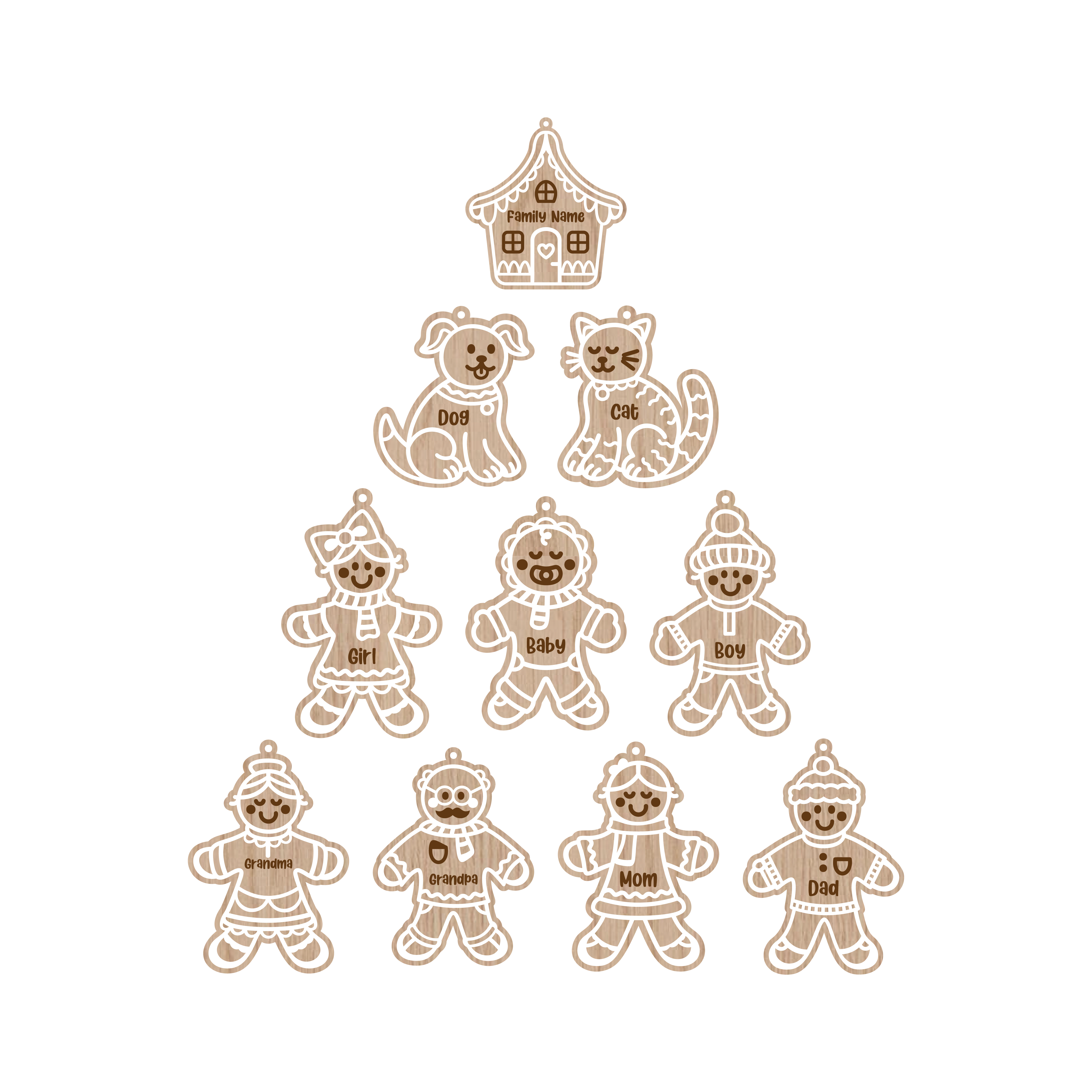 Customizable gingerbread family Christmas ornaments with 10 character options and personalized names – Funky Confetti