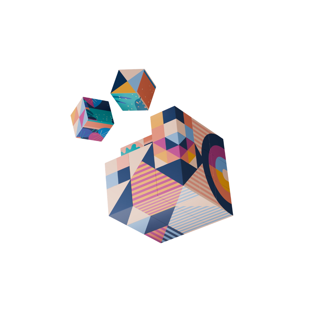 Plants & Patterns magnetic 3D puzzle cube with 27 interlocking magnetic pieces featuring botanical illustrations and colorful geometric artwork by Funky Confetti.
