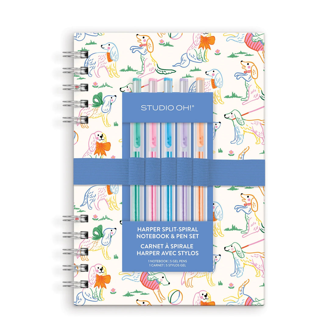 Posh Pups dog spiral notebook with five colorful gel pens from Funky Confetti