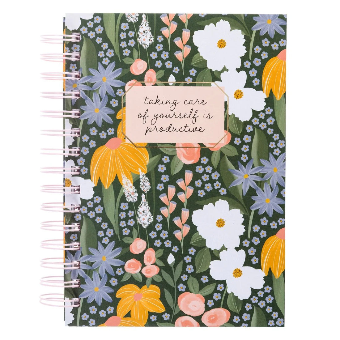Self Care floral spiral hardcover journal with inspirational quote and 160 lined pages by Funky Confetti