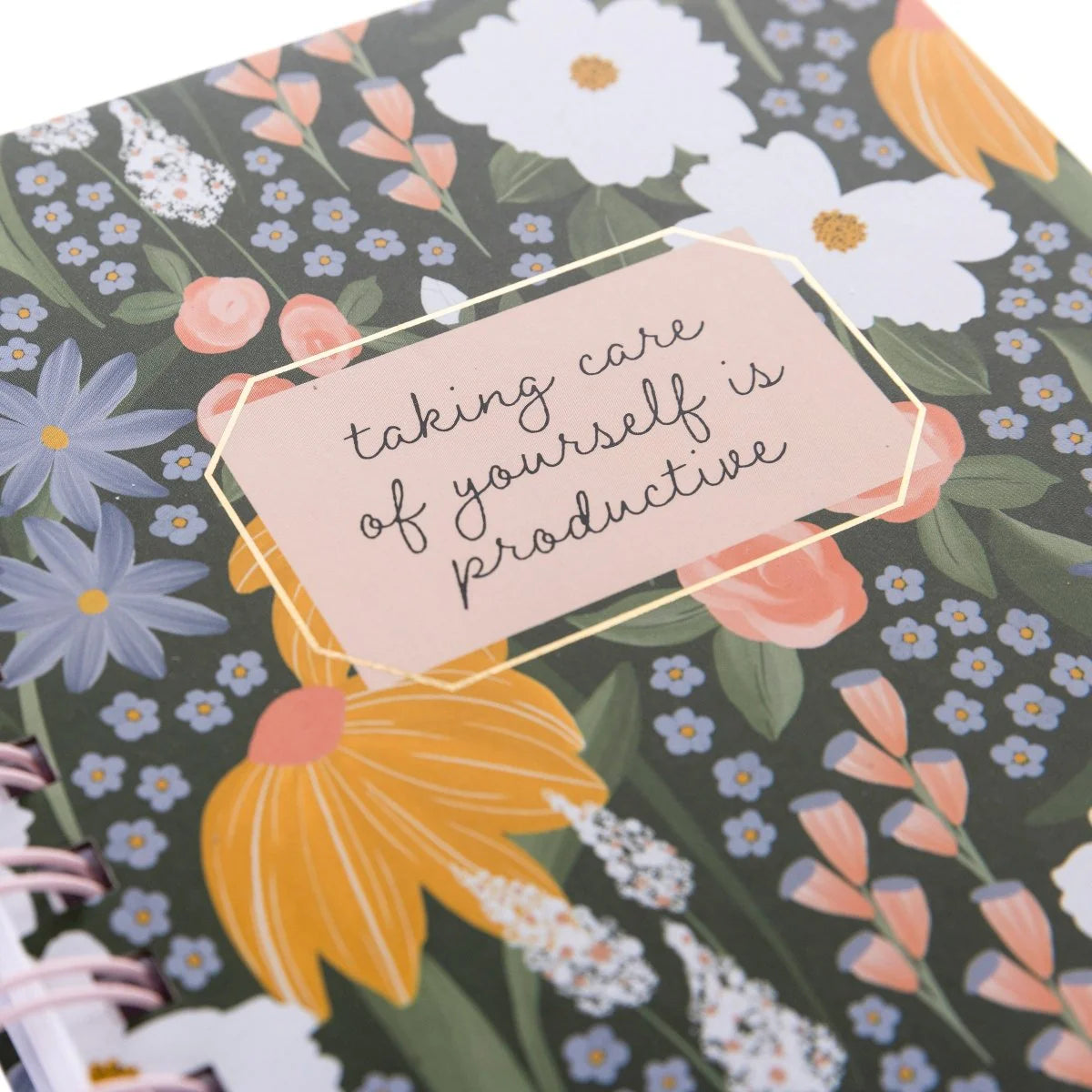 Self Care floral spiral hardcover journal with inspirational quote and 160 lined pages by Funky Confetti