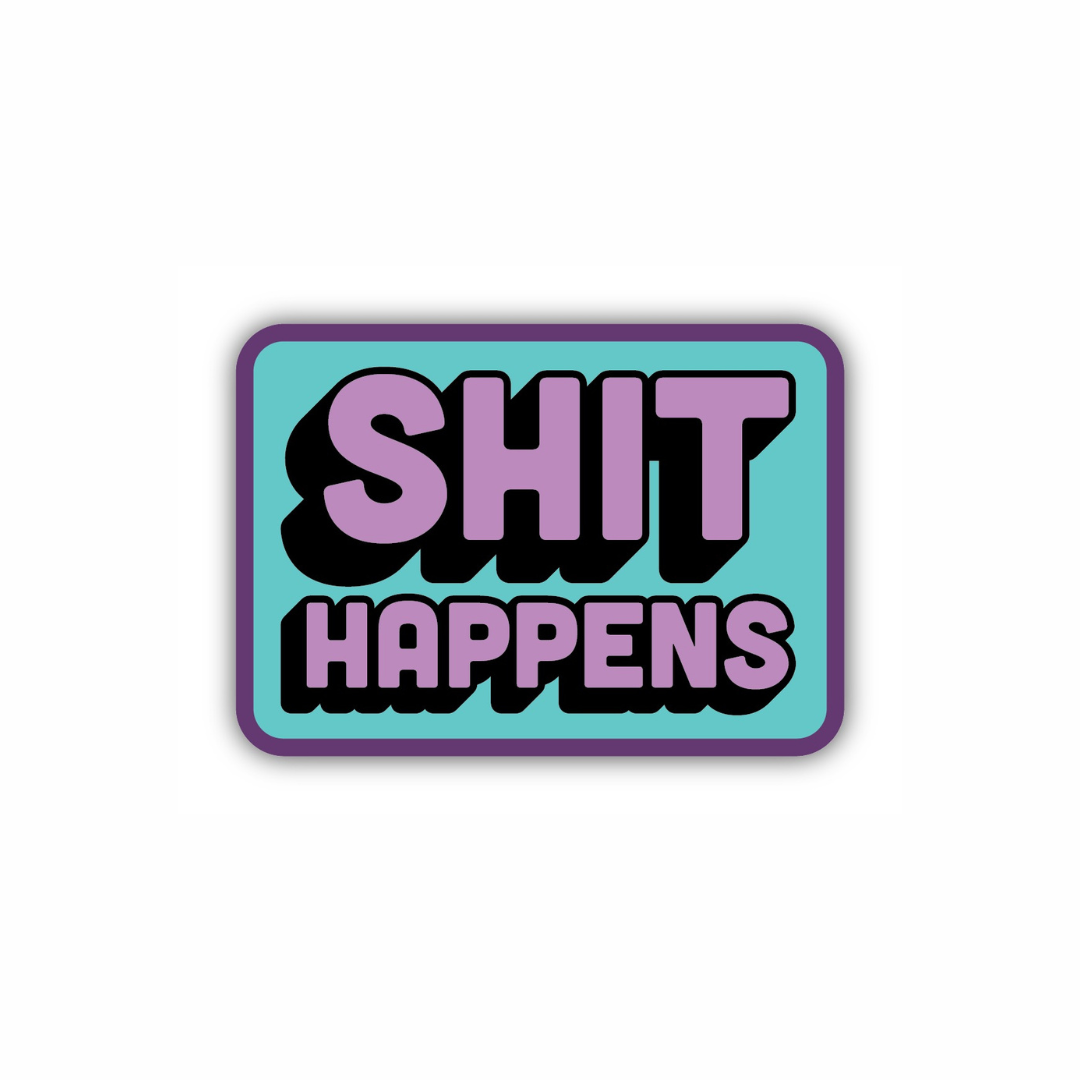 Shit Happens funny retro vinyl sticker from Funky Confetti