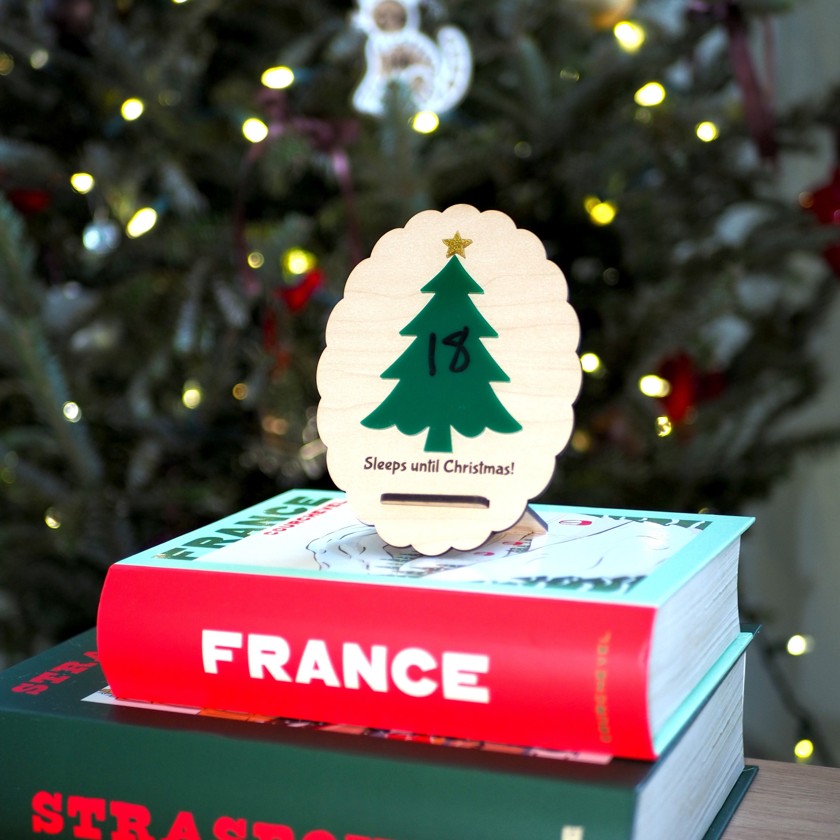 Wooden Christmas countdown sign with tree design and erasable pen – Funky Confetti