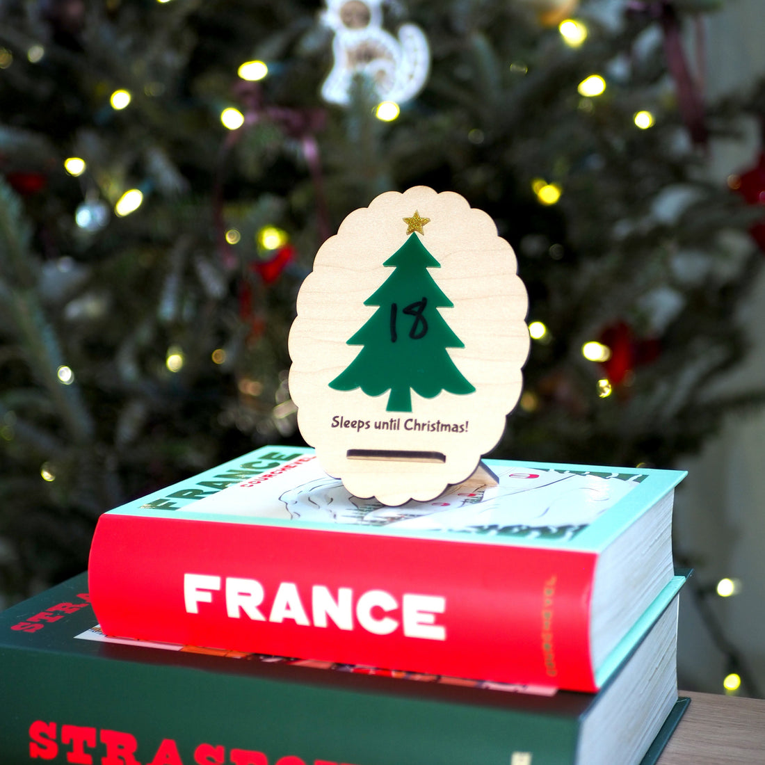 Wooden Christmas countdown sign with tree design and erasable pen – Funky Confetti