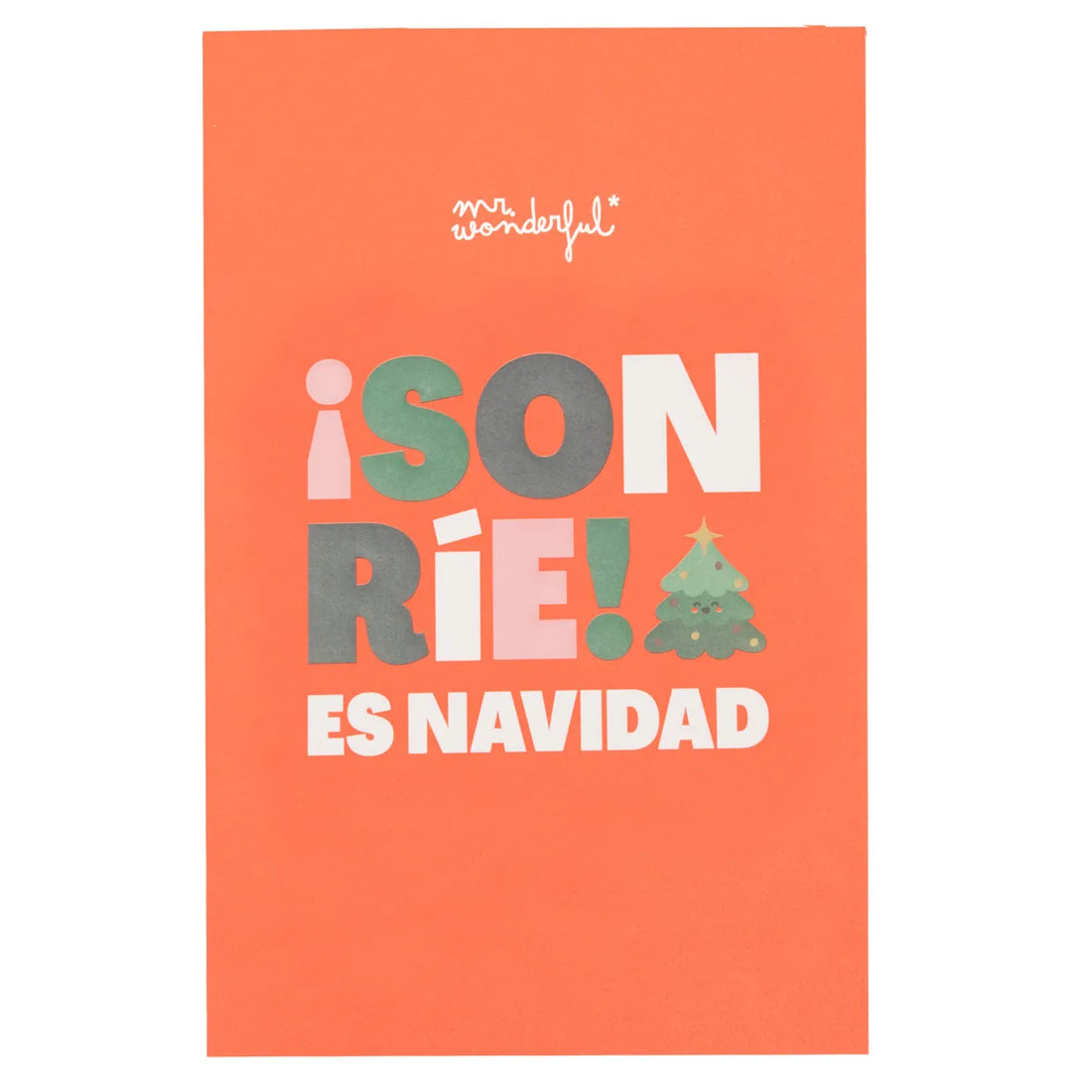 ¡Sonríe! Es Navidad greeting card with raised lettering and green envelope – Funky Confetti