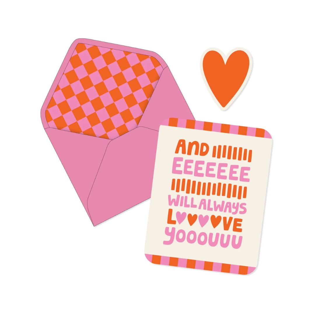 Colorful will always love you greeting card with matching envelope and sticker set