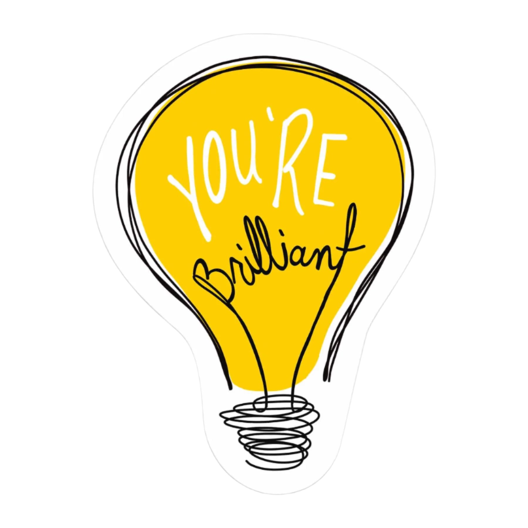 Yellow light bulb sticker with “You Are Brilliant” text from Funky Confetti