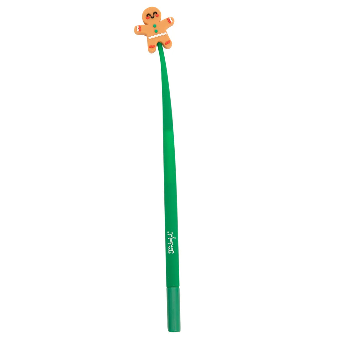 Flexible pen with gingerbread man topper in green – Gingerbread Cookie Flexible Pen by Funky Confetti