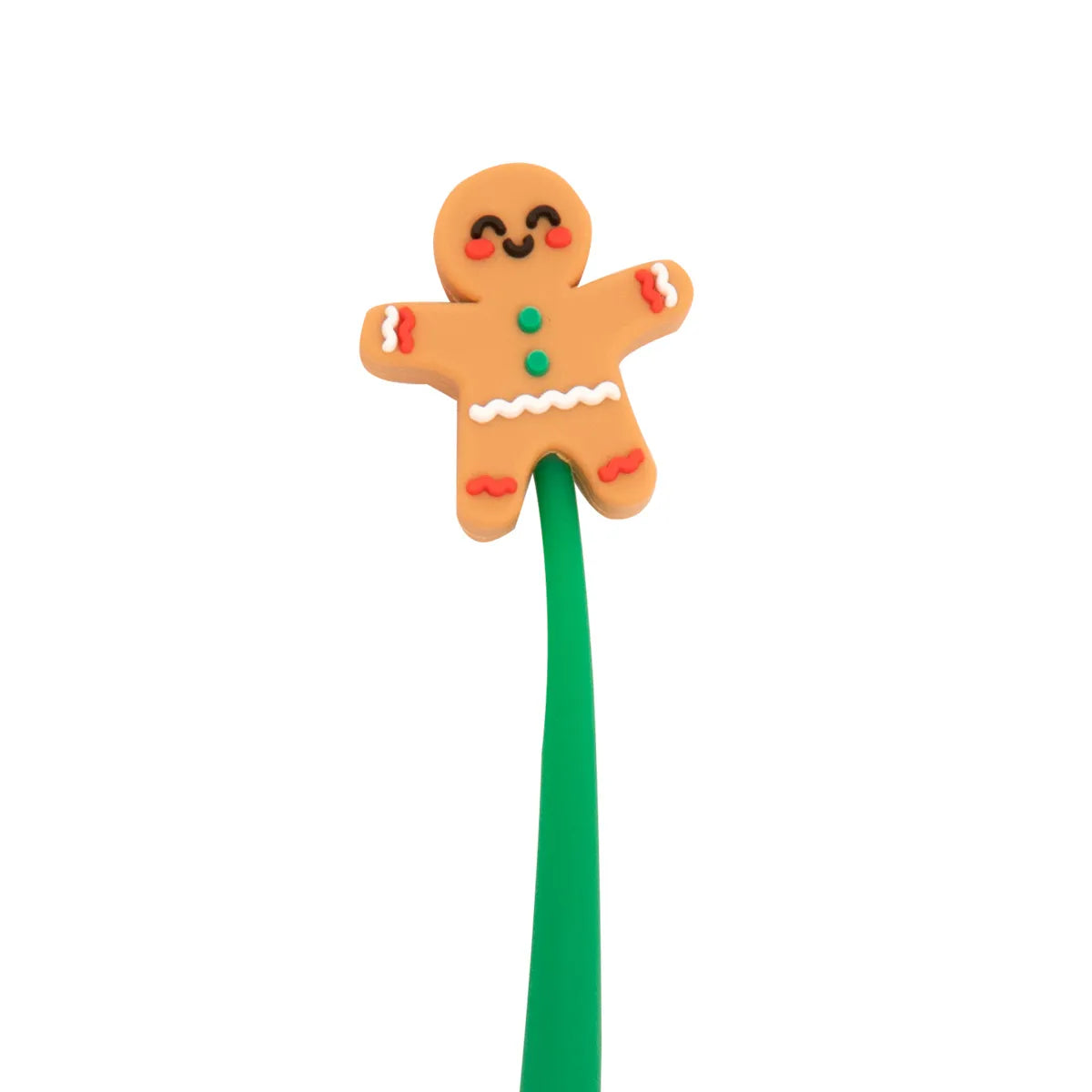Flexible pen with gingerbread man topper in green – Gingerbread Cookie Flexible Pen by Funky Confetti