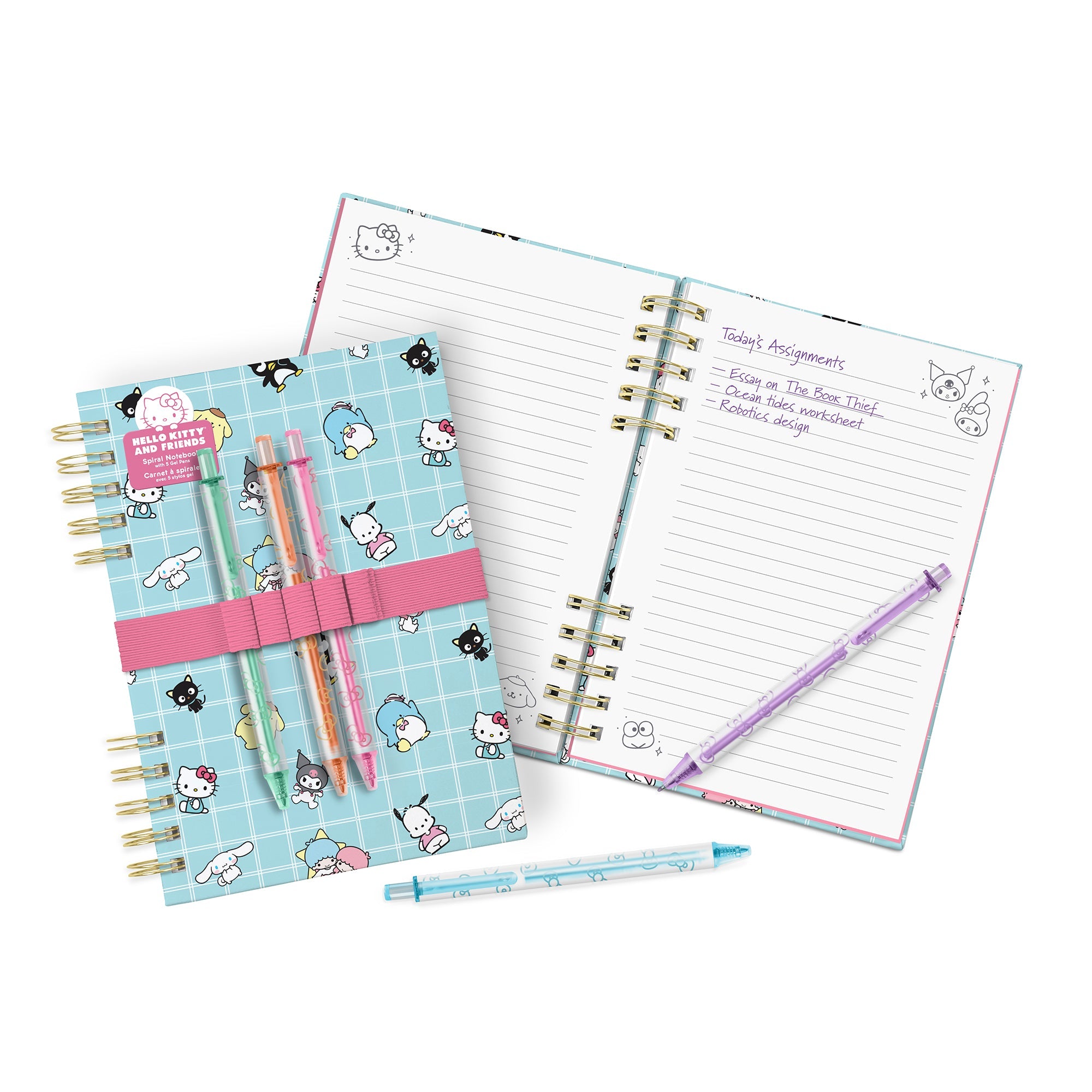 Hello Kitty and Friends Spiral Notebook and Pen Set – Sanrio stationery with 5 colorful gel pens – Funky Confetti