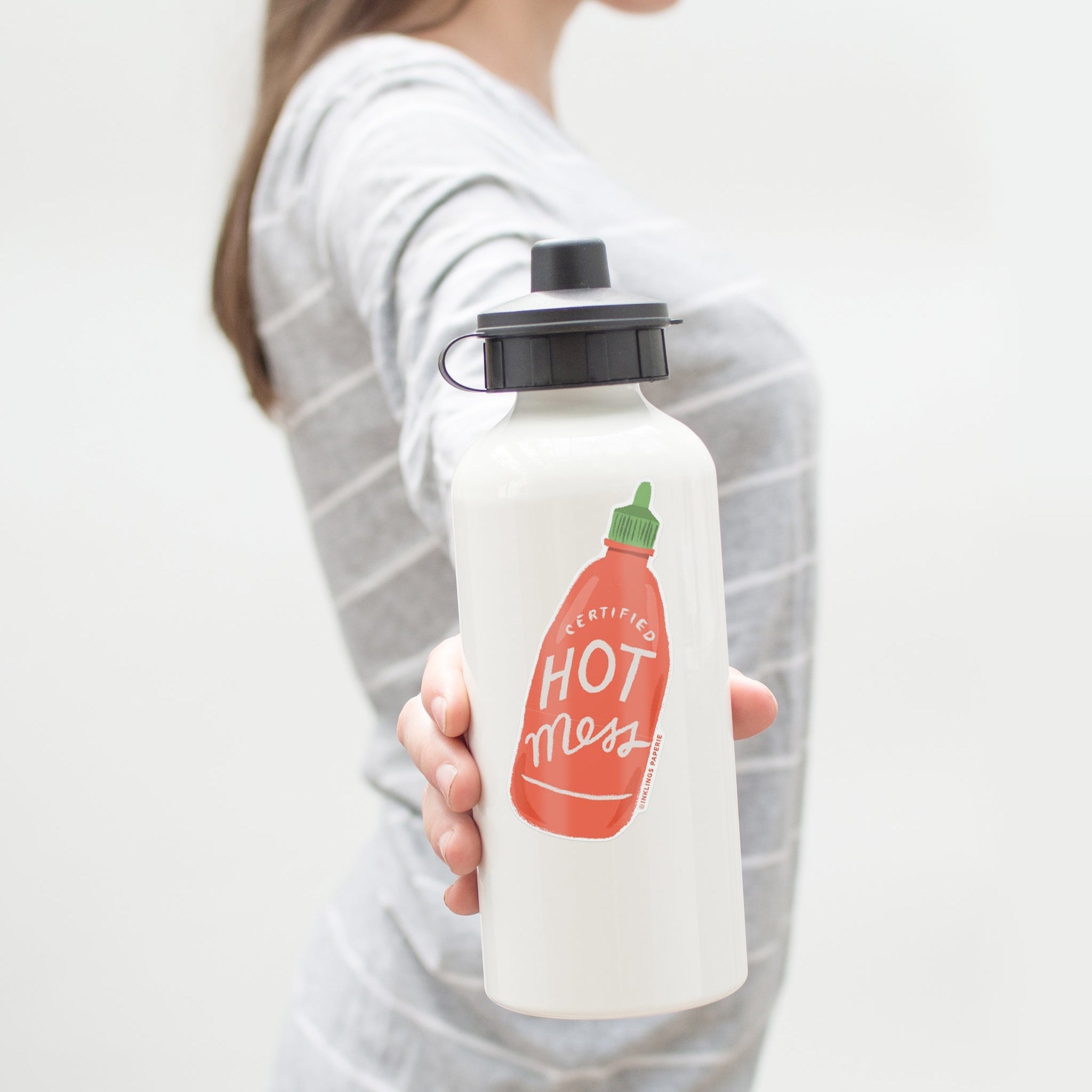 Hot Mess vinyl sticker shaped like a red hot sauce bottle – Funky Confetti