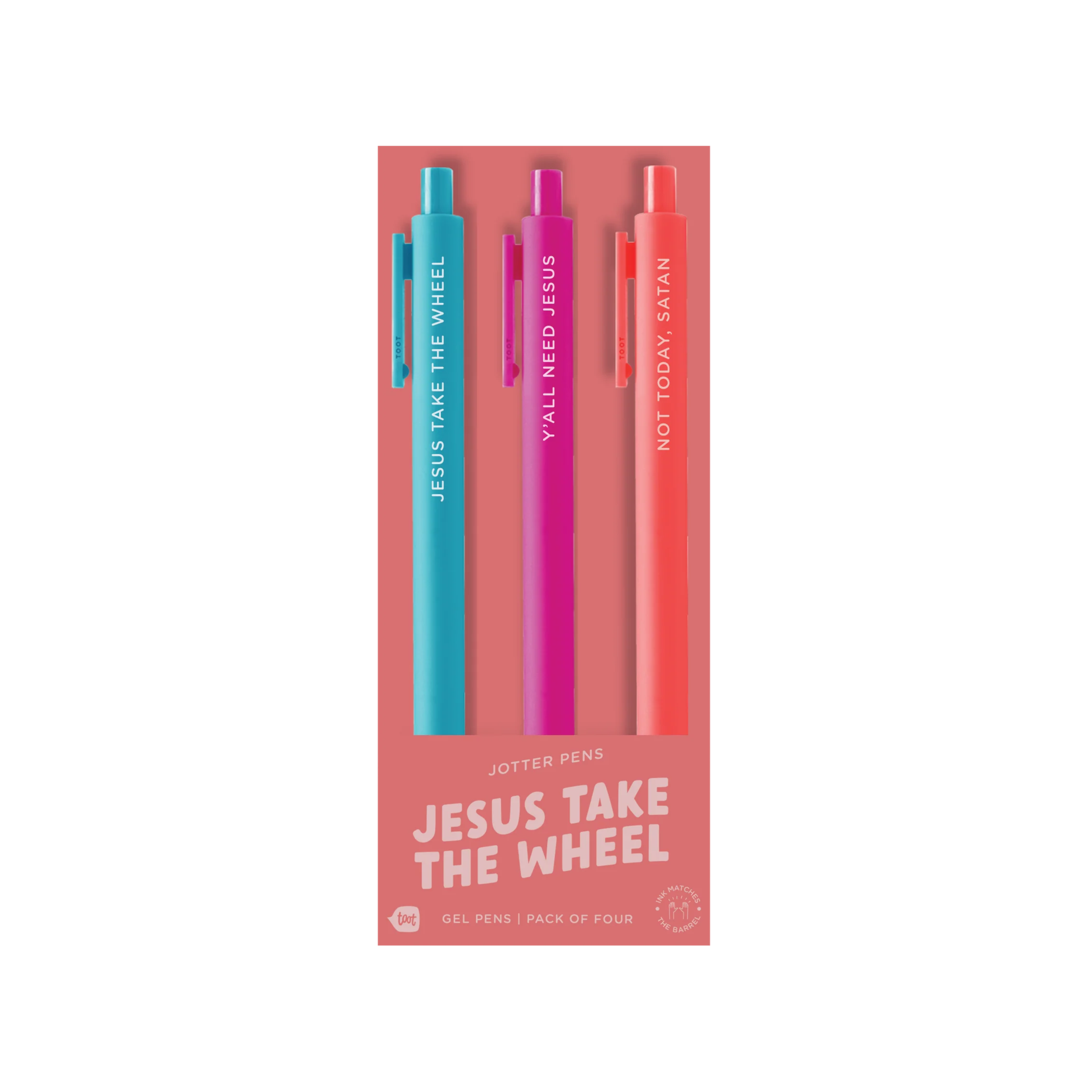 Faith-inspired colorful gel pens – Jesus Take The Wheel Pen Set by Funky Confetti