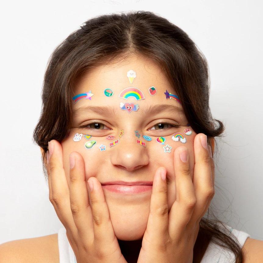 Kawaii face stickers set with 85 skin-safe, neon, and repositionable designs for kids – Funky Confetti