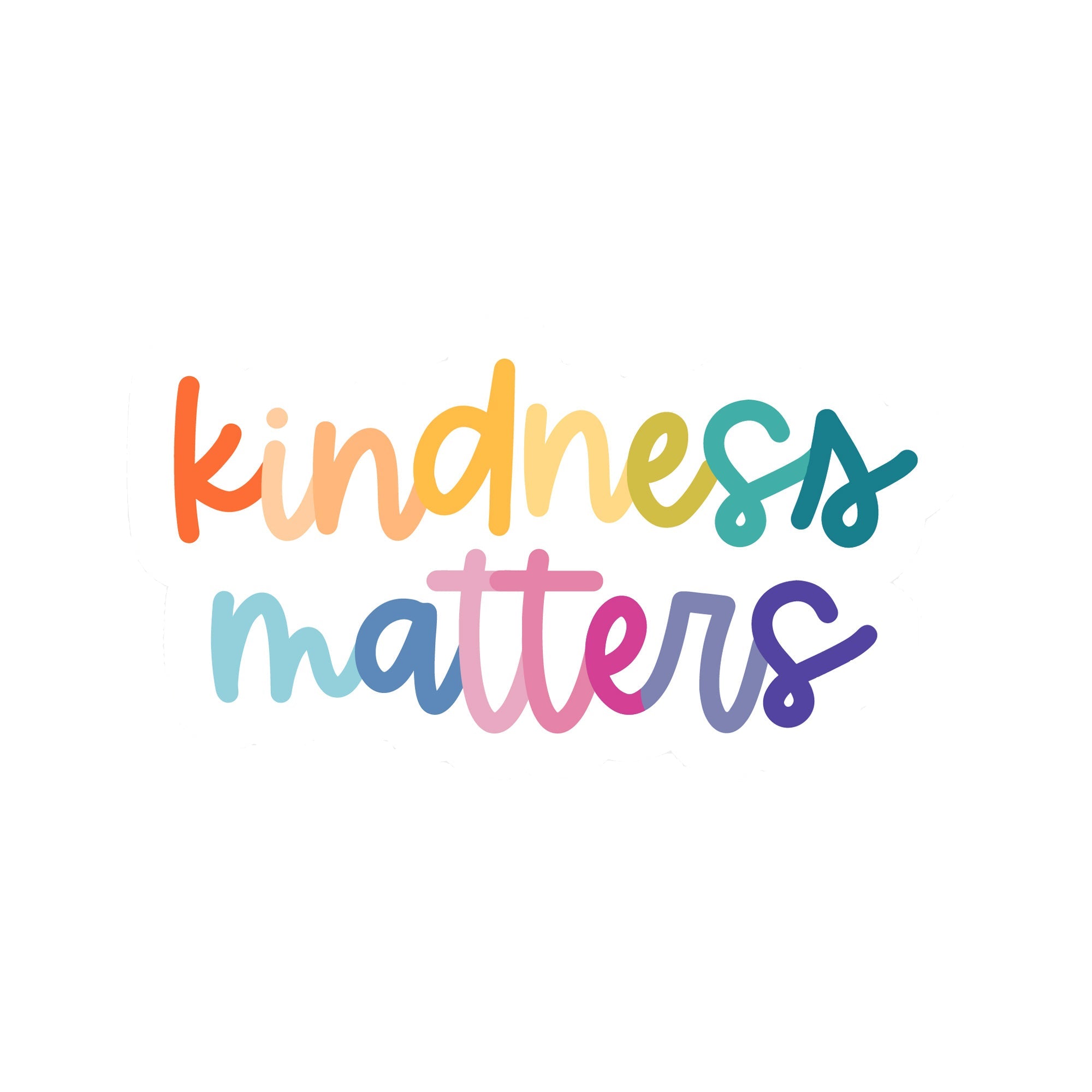 Colorful rainbow vinyl sticker with the phrase “Kindness Matters” in playful multicolor typography – Funky Confetti