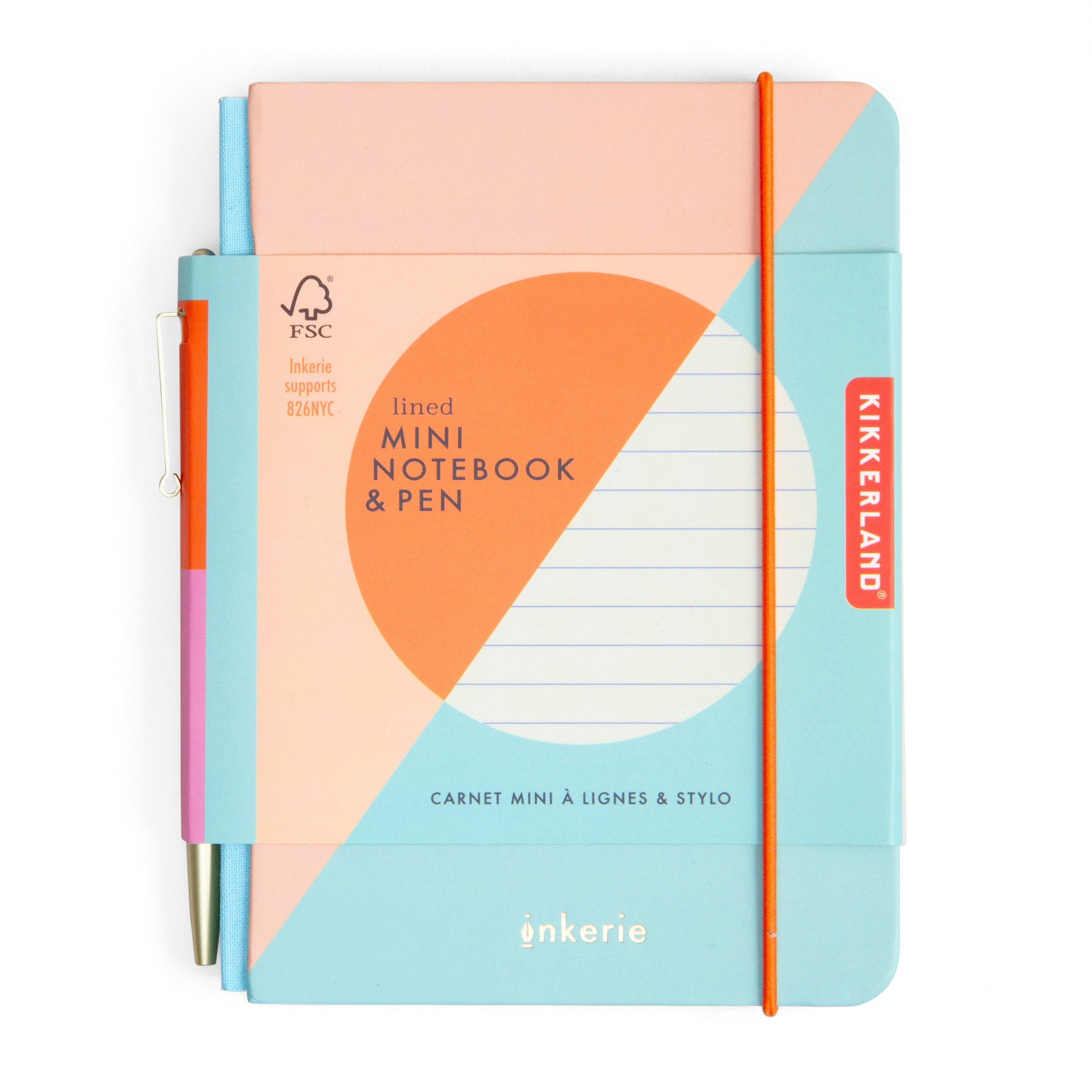 Colorful A6 lined mini notebook with elastic band and refillable pen – Funky Confetti stationery