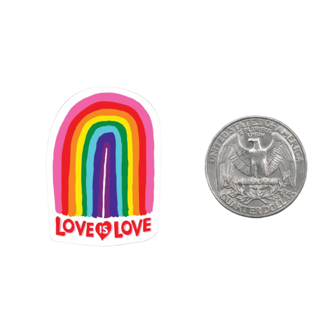 Love is Love Mini Sticker with rainbow and red text – Funky Confetti