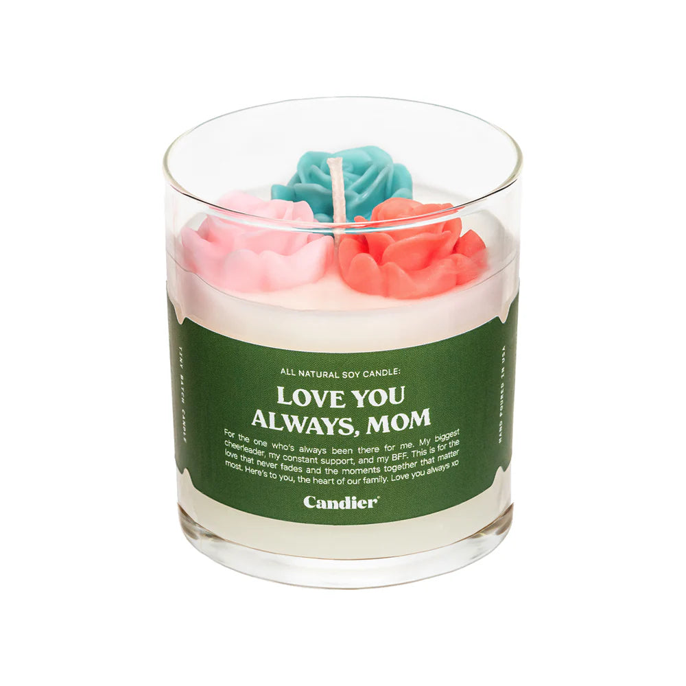 Love You Always Mom Candle with floral clean scent and wax flower toppers – Funky Confetti